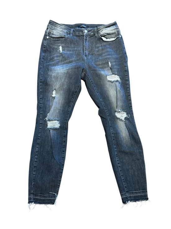 Judy Blue Denim - Judy Blue Women’s Size 14W Distressed Gray Skinny Jeans With Raw Edge Hem